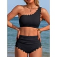 thumbnail image 2 of Sociala Women's One Shoulder Scallop Ribbed Bikini Sets Color Block Swimsuits High Waisted Bathing Suits, 2 of 9