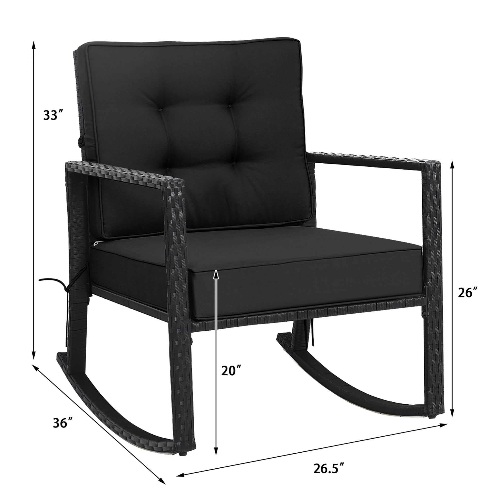 Costway 2 PCS Patio Rattan Rocker Chair Outdoor Glider Rocking Chair Cushion Lawn Black