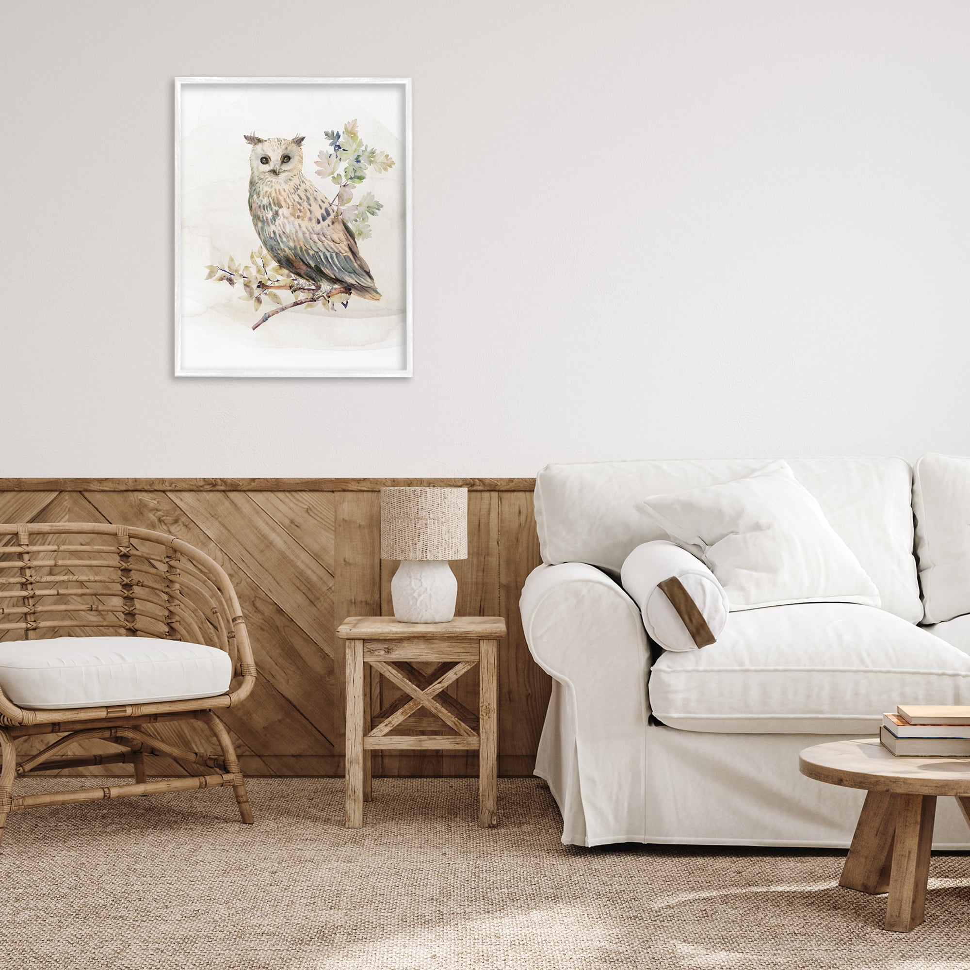 Stupell Industries Forest Owl with Foliage White Framed Giclee Art, design by CAD Designs