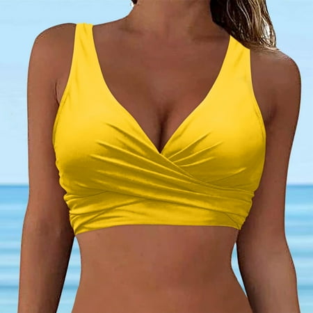 Summer Savings  Women s Solid Swimsuit Push-Up Padded  Sleeveless Blouse  Fashion Swimwear  Beach Pool  Full Coverage  Supportive Bra  Quick-Dry Material  Womens Bathing Suit One Piece | Yellow S