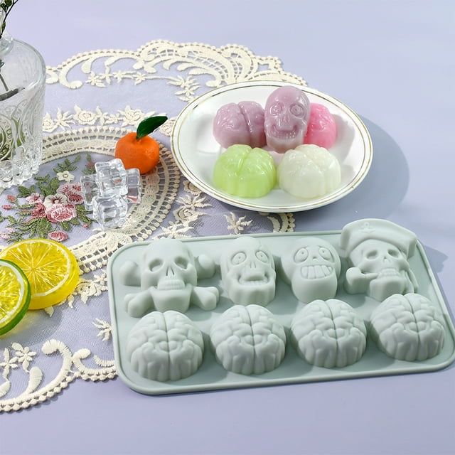 PEONAVET Dessert Molds Glue Pattern Halloween 8-piece Skull Brain Flower Baking Pattern Halloween Candy