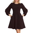 thumbnail image 2 of Women's Puff Sleeve Work Dresses Spring Long High Waist Line Short Dress for Casual Business Brown XL, 2 of 7