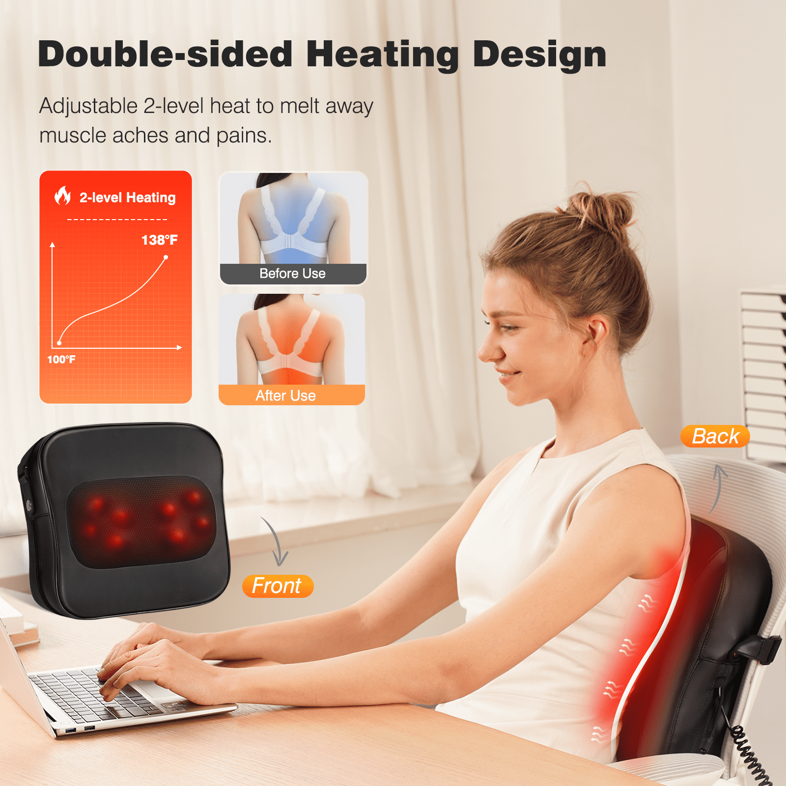 COSYSKY Shiatsu Back and Neck Massager with Heat, Deep Tissue Kneading Pillow for Office Chair, Gifts for Mom Dad