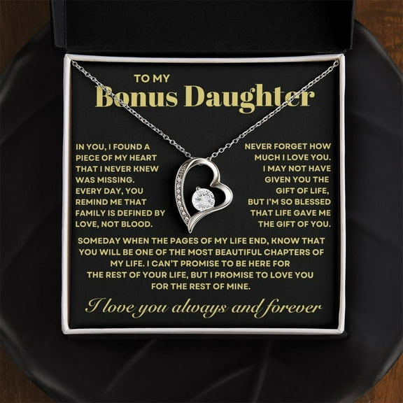 Bonus Daughter Gift, Forever Love Heart Necklace, Perfect for Birthday, Christmas, Graduation