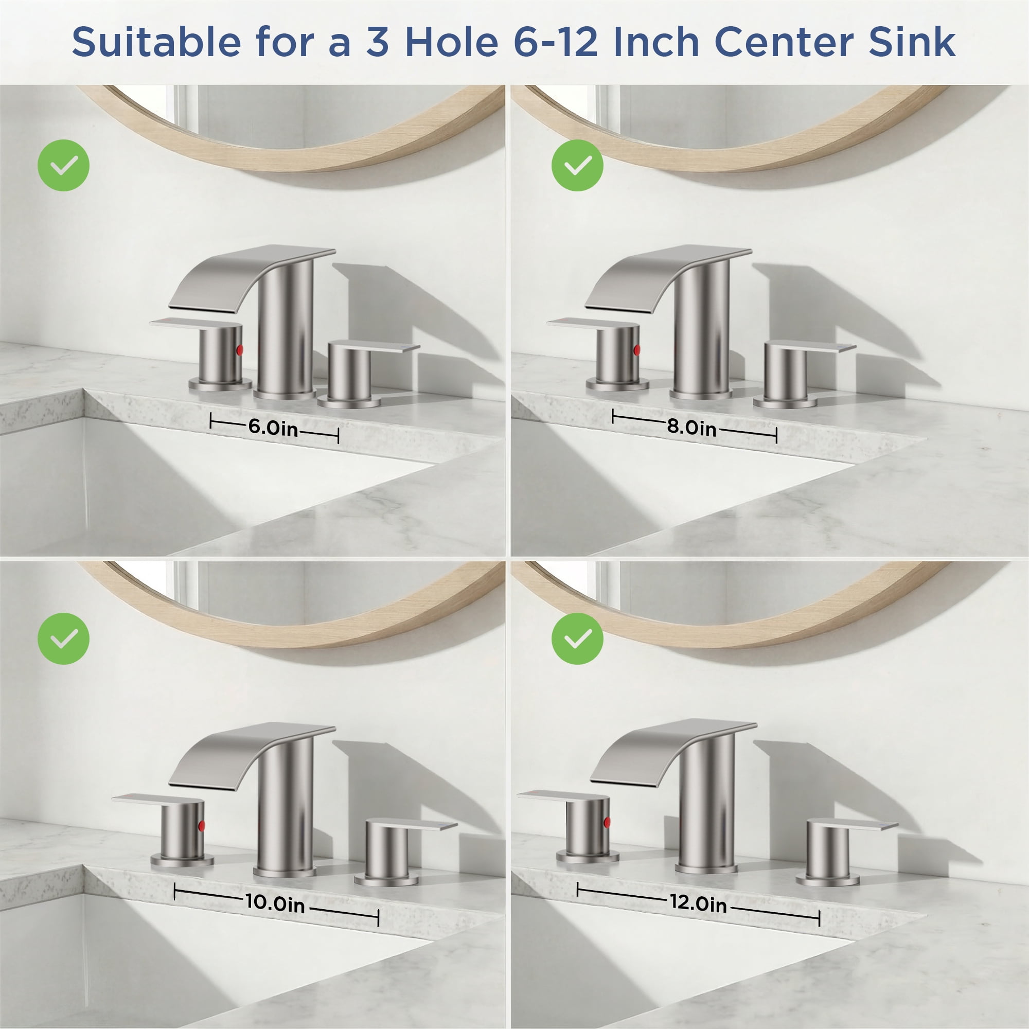 TVOFEK 8 inch Waterfall Bathroom Faucet 3 Hole, Brushed Nickel Widespread Bathroom Water Faucets with Metal Pop-up Drain and Supply Lines for Vanity Farmhouse