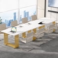 thumbnail image 5 of Finmind White Executive Desk with Gold Metal Legs,70.9" Modern Office Desk, Wooden Computer Desk, Large Workstation for Home Office, Study Writing Desk, Small Conference Table for Meeting Room, 5 of 7