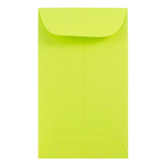 JAM Paper #3 Coin Envelopes, 2 1/2 x 4 1/4, Lime Green, 100/Pack