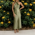 thumbnail image 2 of Women's Sexy Satin Party Dress Elegant Neck Long Slit Evening Gown For Dinner Party Night Out Spring Summer, 2 of 6