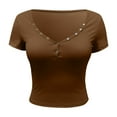 thumbnail image 6 of Women's T-Shirts Slim Fit Button Up Crop Top for Night Out - Stylish Short Sleeve Apparel, 6 of 7