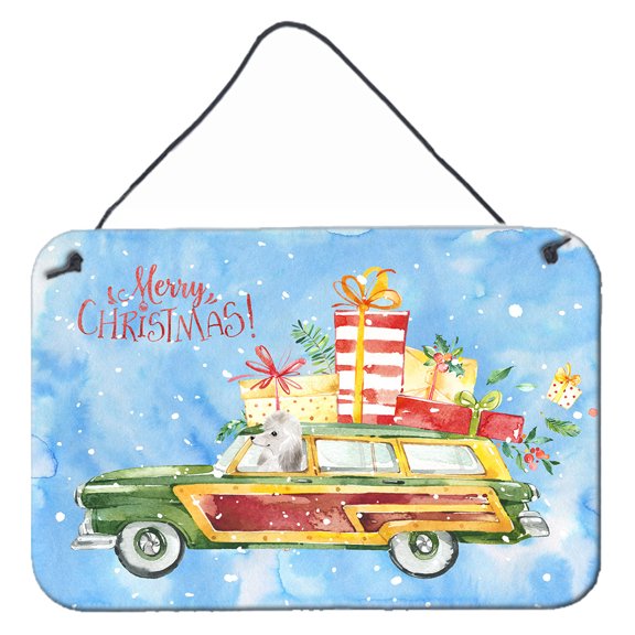 Merry Christmas White Poodle Wall or Door Hanging Prints