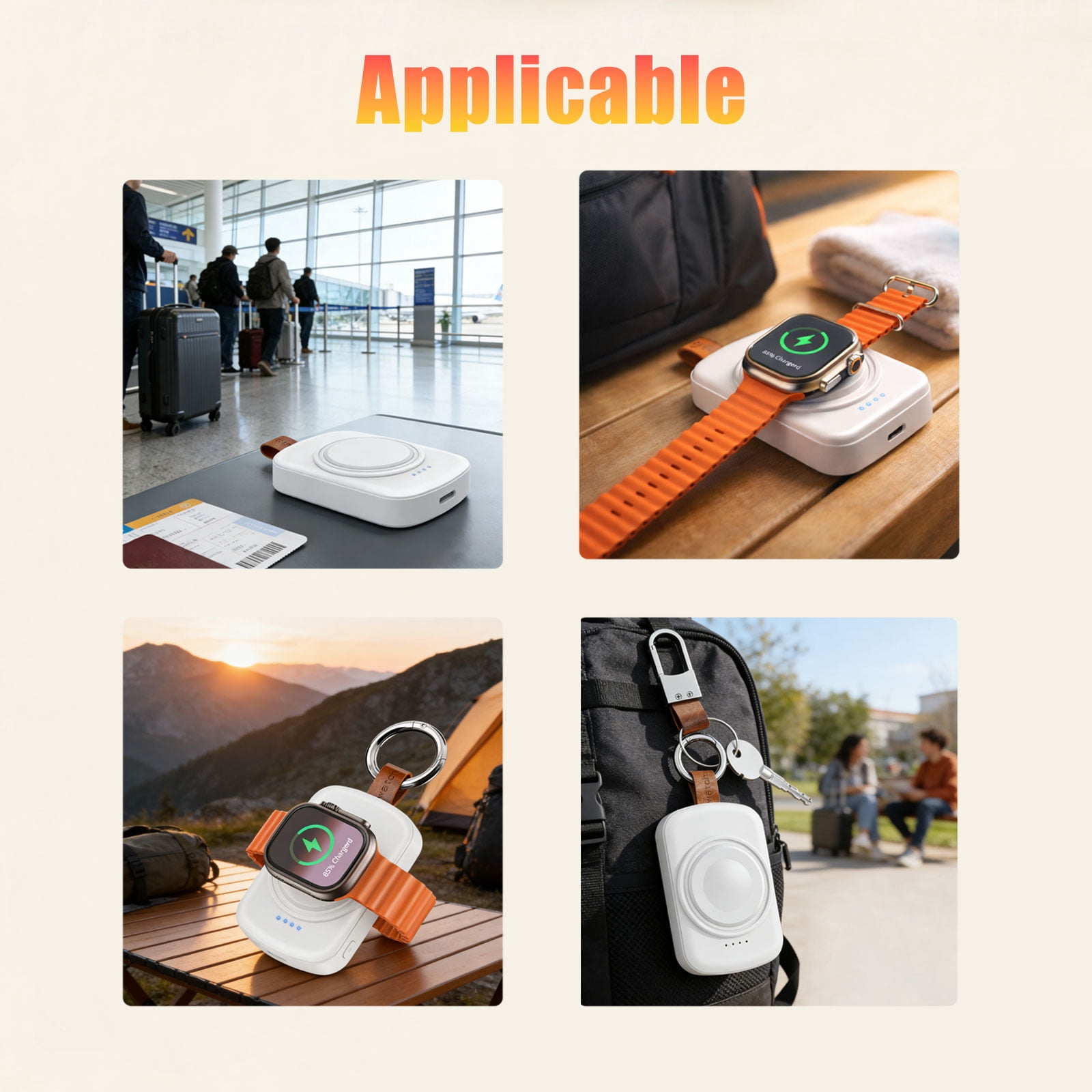 MYXON 1800mAh Portable Wireless Watch Charger for Apple Watch, Keychain Design, Type-C Cable, USB Powered