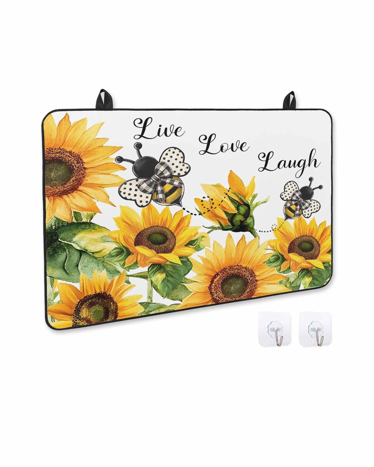 nqOlkjepod Large Induction Cooktop Protector Mat 24"x21", Sunflower Bee Stove Top Covers for Electric Stove, Vintage Yellow Floral Farmhouse Watercolor Stove Burner Cover Mats, Glass Top Stove Cover