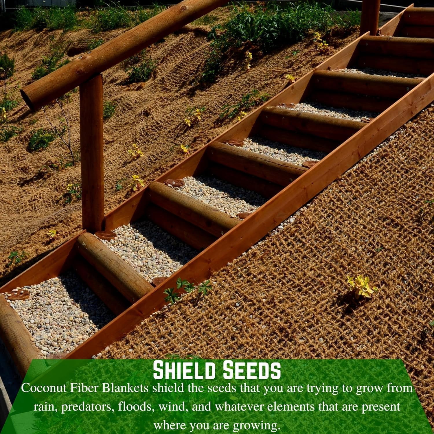 Farm Plastic Supply - Erosion Control Blanket - Coconut Garden and Landscape Cover, Erosion Control Blanket, Coconut Blanket, Erosion Control, Mulch, Slope Stabilizer (8' x 112.5')