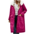 thumbnail image 4 of Womens Coats Hooded Long Sleeve Jacket Pockets Jacket Winter Long Coat Detachable Hat Collar,Coats for Women Hot Pink M, 4 of 6