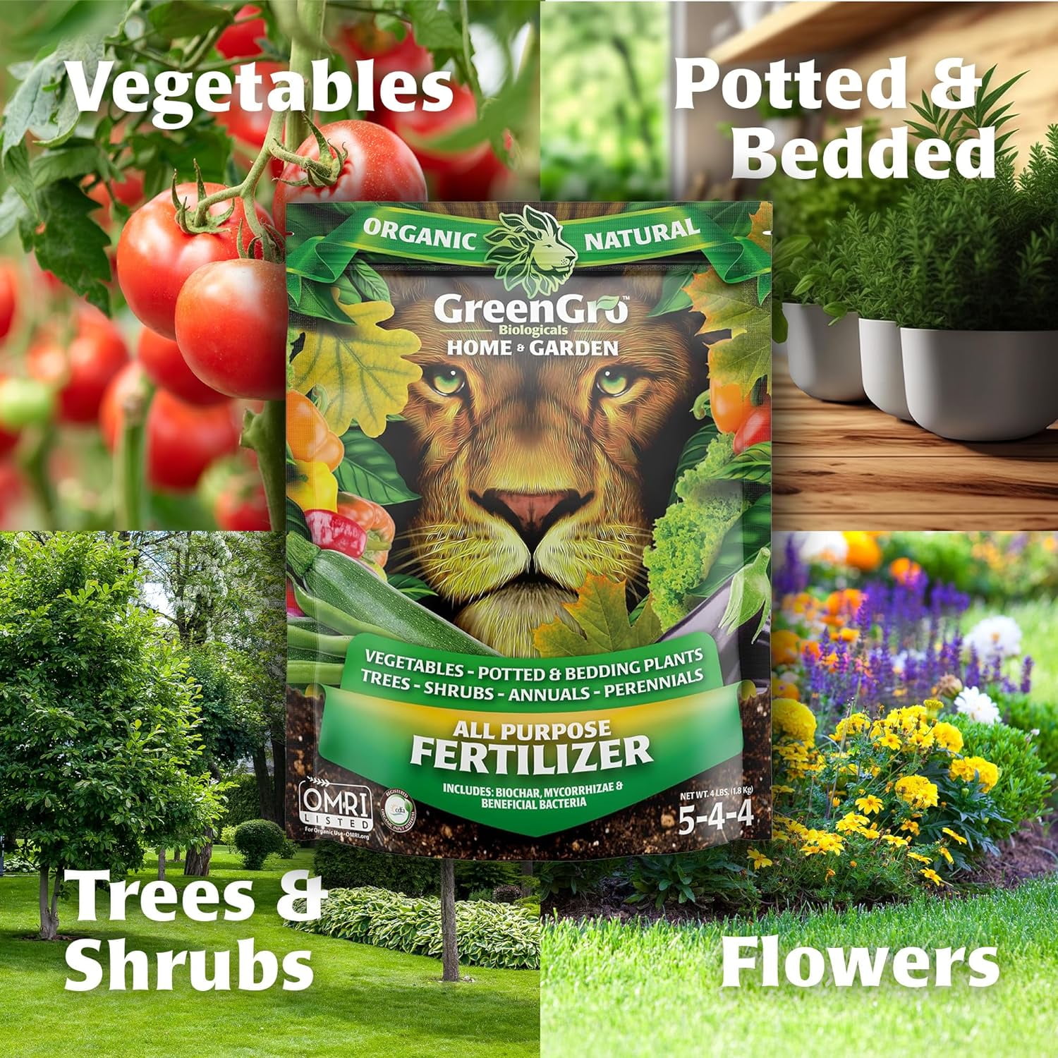 All Purpose Fertilizer 5-5-5 - Natural and Organic OMRI Listed 4 lb Bag by GreenGro Biologicals