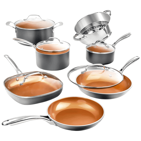 Gotham Steel 12-Piece Ceramic Cookware Set, Nonstick, Nontoxic, Oven & Dishwasher Safe, Stay Cool Handles Ceramic Cookware Set, Copper