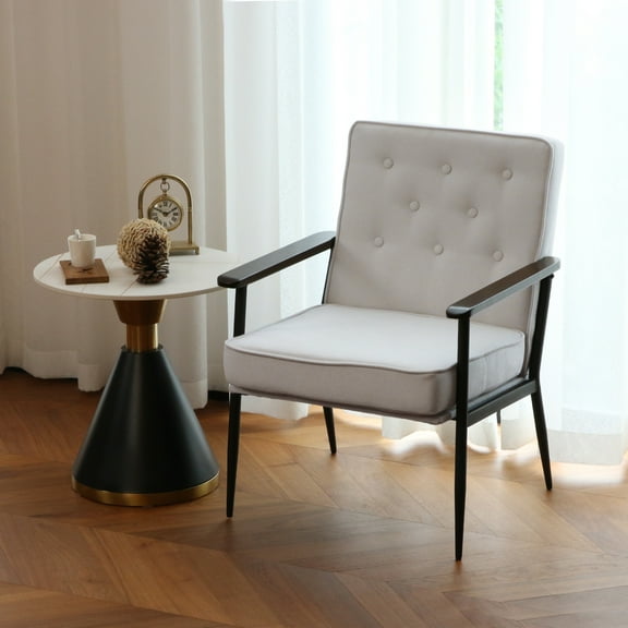 Accent Sofa Chair Fabric Accent Chair Metal Tapered Leg Modern Comfy Decorative Single Sofa with Arm Side Chair Slipper Chairs for Living Room Bedroom Club Leisure Sofa Upholstered Sofa Chairs, White