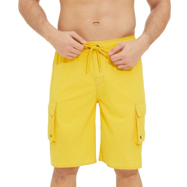 Aayomet Swim Trunks Men Summer Casual Solid Color Suit Waist Adjustable Draw Rope Four Corners Liner Pocket (Yellow, 42)