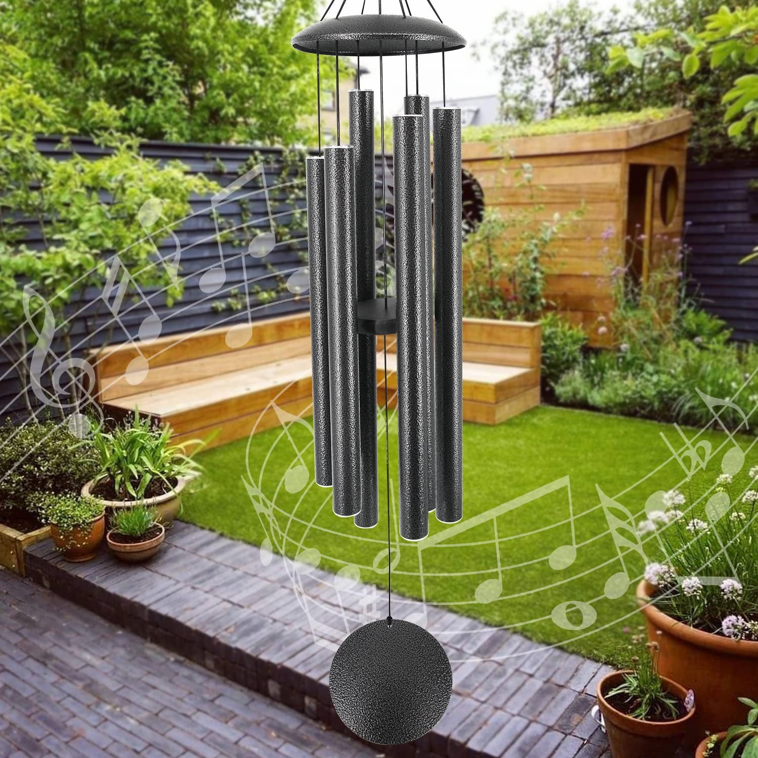 Wind Chimes Outdoor Deep Tone 45-inch Memorial Large With 6 Heavy Tubes Windchimes For Garden Hanging Decor Sympathy Gifts Black Grey