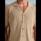 thumbnail image 5 of Camisa de Punto para Hombre, de Corta, , con Botones, para Vacaciones en la Playa, Informal, A Rayas, para Verano. Caqui XXL, 5 of 7
