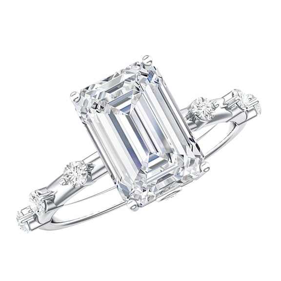 Rosec Jewels Lab Grown Diamond Solitaire Engagement Ring 3 Carat - E-VS1 Quality - IGI Certified Emerald Cut Diamond Ring, 925 Sterling Silver, US 4.00