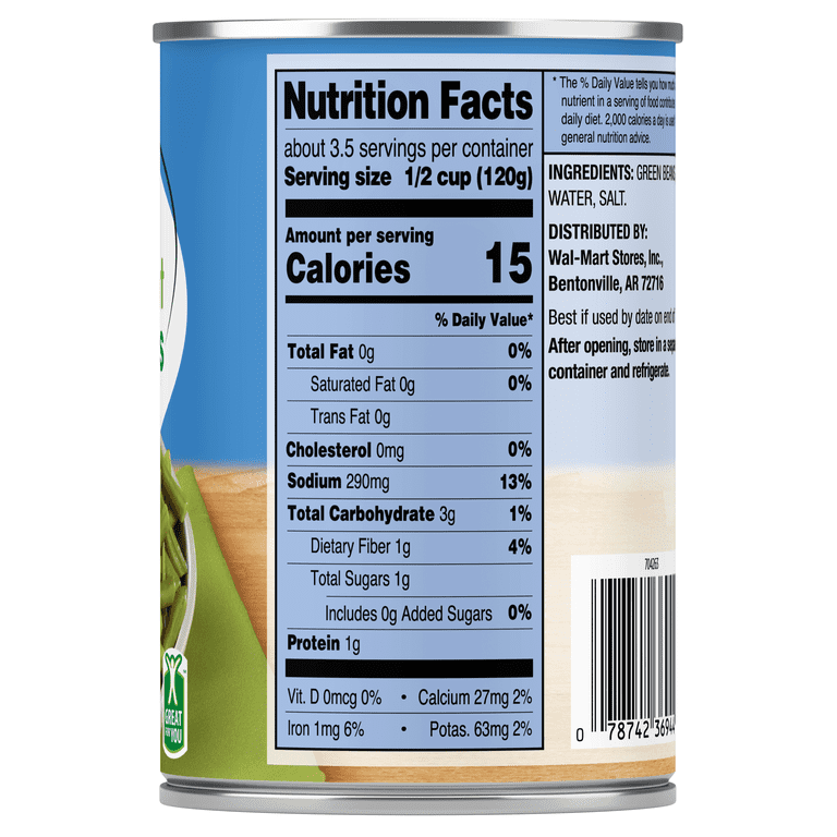 Great Value Cut Green Beans, Canned Green Beans, 14.5 oz Can 