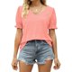 thumbnail image 2 of Camisa de verano informal holgada con cuello en V y manga abombada fruncida para mujer, 2 of 6