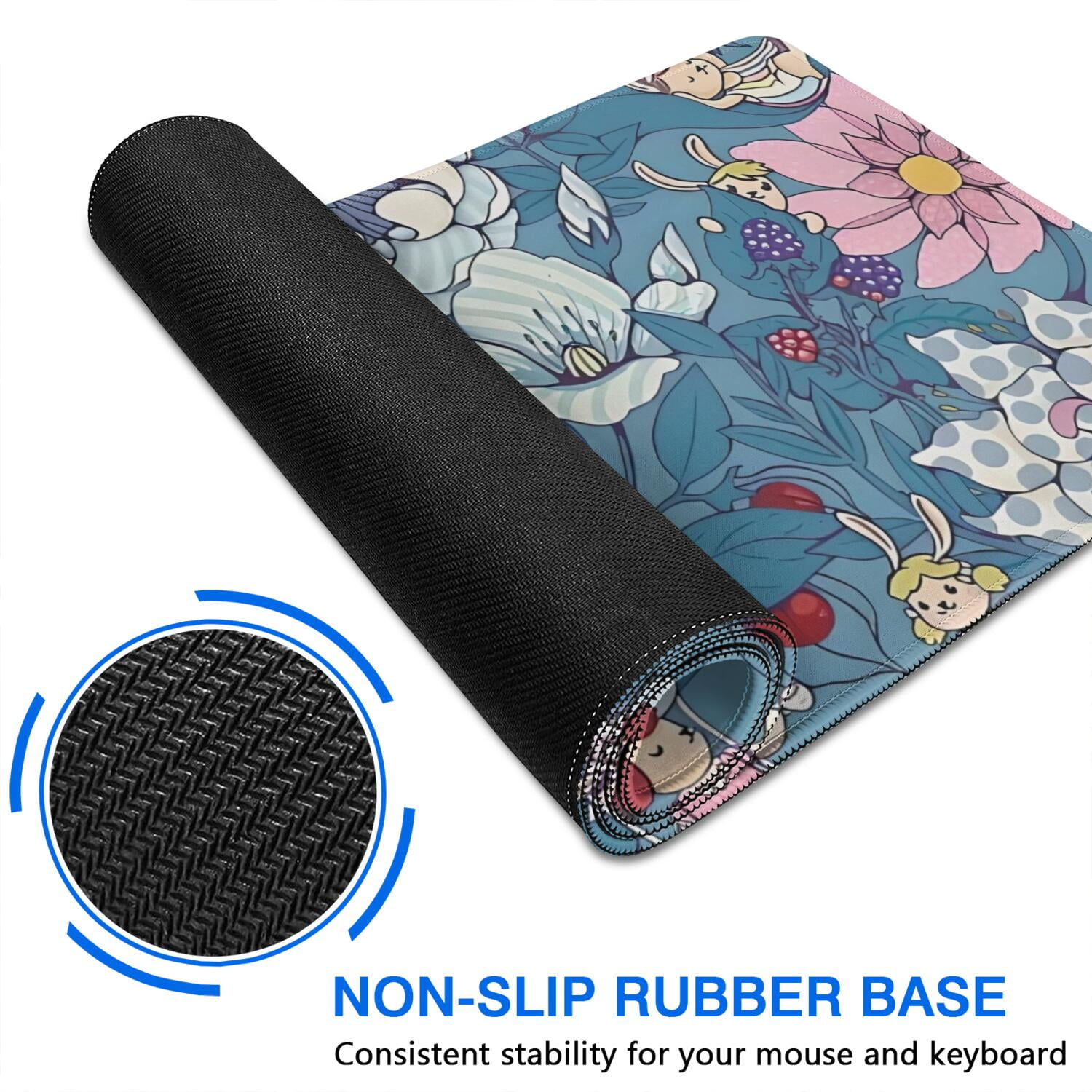 Long Mouse Pads for Desk,Pioneer Flower Floral Print Pattern Desk Mats on Top Of Desks, Desk Mouse Pad Extra Large with 3mm Non-Slip Base and Stitched Edge for Gaming,Office,Work,Home 47.3"x23.6"