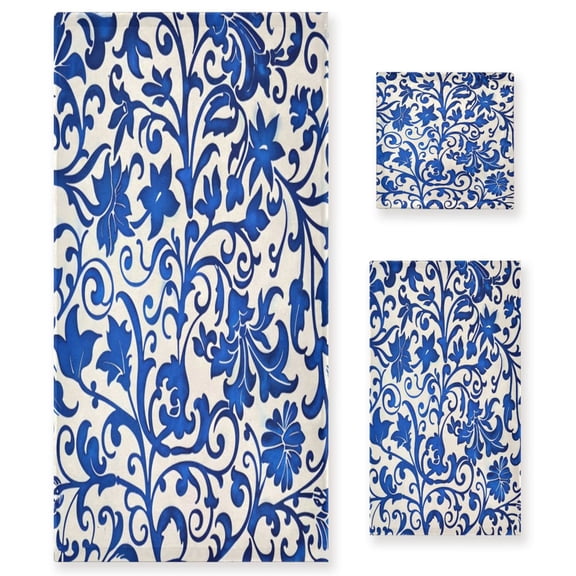 Three-Piece Towel Set Face Towel Towel Set Hand Towel Bath Towel Cotton Bath Towels Bath Towel Sets Hand Bath Towels Blue Flower