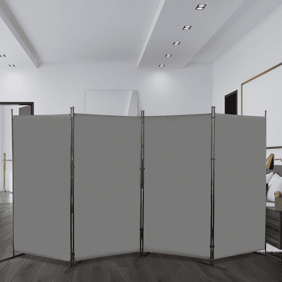 Gray 4-Panel Foldable Room Divider Partition Wall (6 Feet Tall x 11.5 Feet Wide)