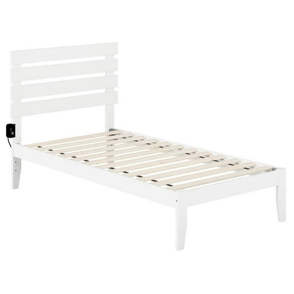 Pemberly Row Farmhouse Solid Wood Twin Bed in White Finish