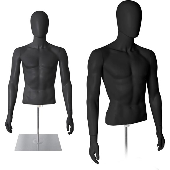 FreeLung Male Half Body Mannequin with Metal Stand for Retail Clothing Shops, Black