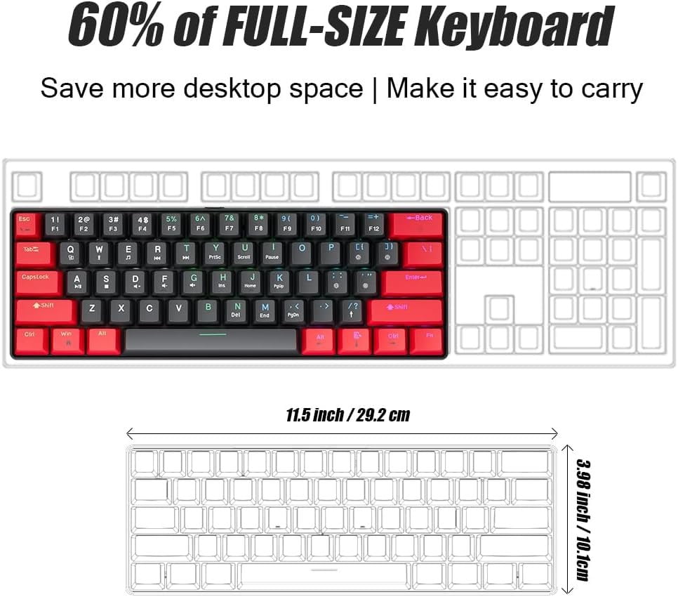 60% Mechanical Gaming Keyboard Black Wired Compact Keyboard Anti-Ghosting No-Conflict 61 Swappable keycaps Design for Windows/