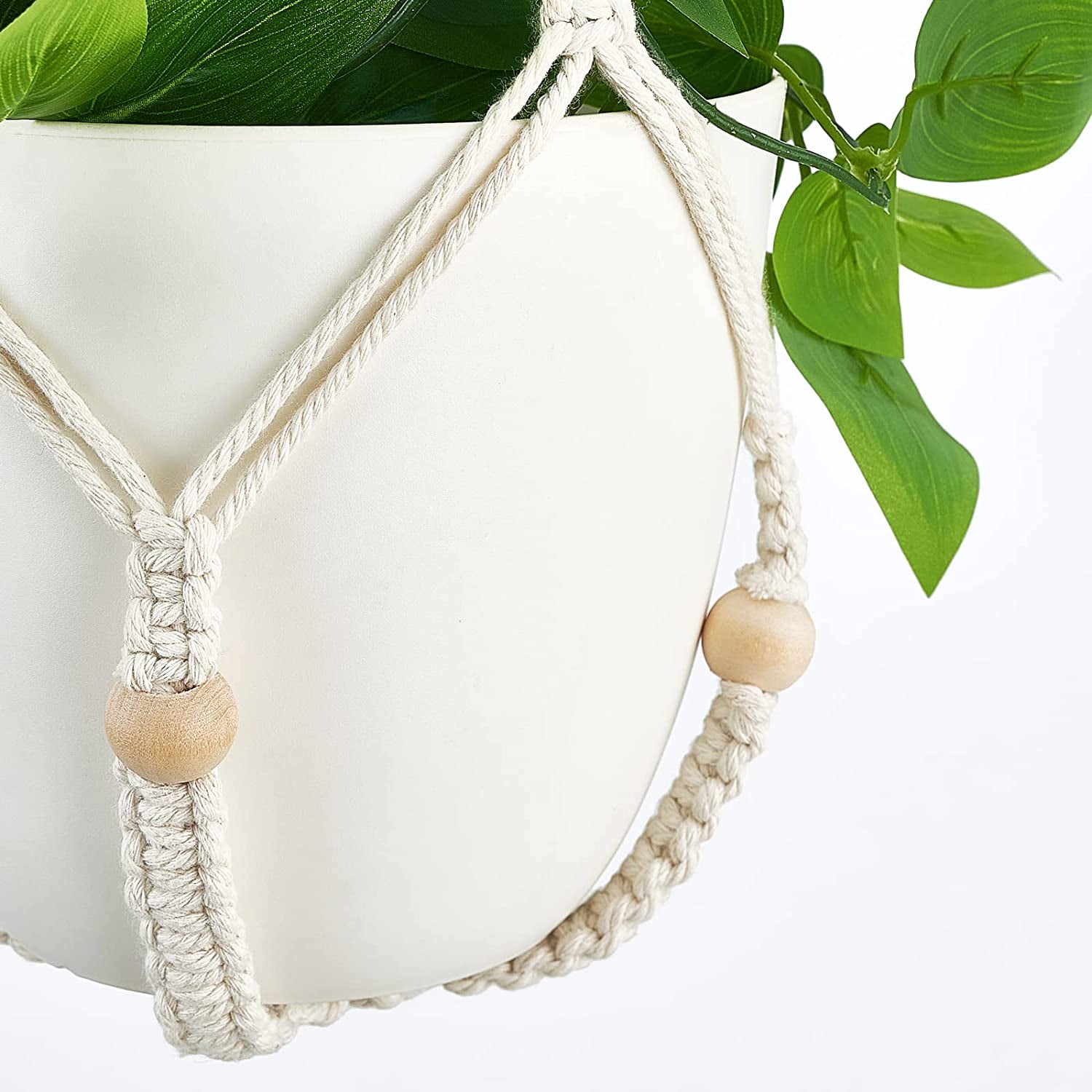 NANAHuang Fake Hanging Plant with Pot, Artificial Plants for Home Decor Indoor Macrame Plant Hanger with Faux Vines Hanging Planter Greenery for Bedroom Bathroom Kitchen Office Decor, Ivory (Pothos)