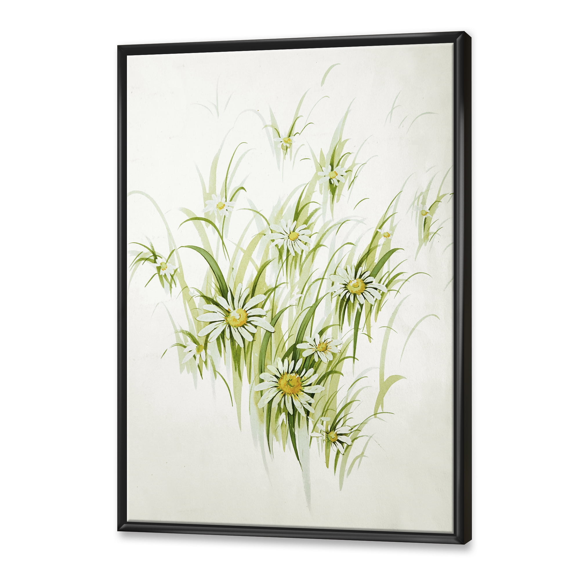 Designart 'Abstract Retro Drawing of Flowers I' Vintage Framed Canvas Wall Art Print