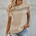 thumbnail image 2 of Besolor Women Short Sleeve T Shirts Crewneck Patchwork Hollow out Tops Solid Color Casual Loose Office Blouses for Summer, 2 of 6