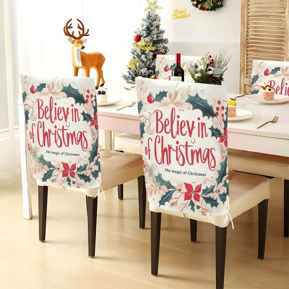 YAZAOO Chair Covers Set Home Kitchen Red Merry Christmas Elegant Leaf Wreath Party Decor Seat Back Cover Protector