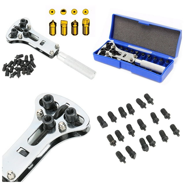 Fdit Watch Screw Back Case Remover,Watch Repair Tool,Adjustable Watch Screw Back Case Wrench Opener Remover Repair Tool with Replaceable Parts