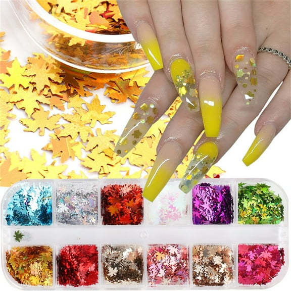 Stunning Nail Stickers Fall Leaf Glitter Sequin Decoration for Home Women Manicure Art