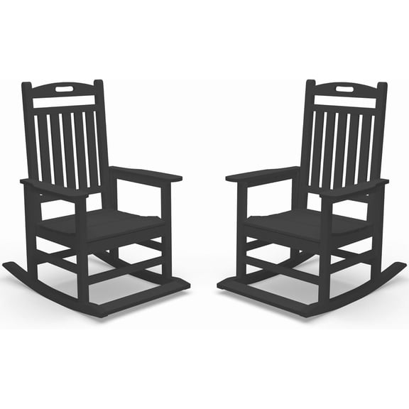 Kingdura Outdoor Rocking Chairs Set of 2, HDPE Plastic Patio Rocking Chair All-Weather Oversized Porch Rocker with High Back for Patio Outside Backyard Balcony (Black)