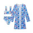 thumbnail image 5 of Wancir 3pcs Set Women Bikini with Cover Up Swimsuit Floral Print Bottom Knotted Front Top High Waisted Swimwear, 5 of 9