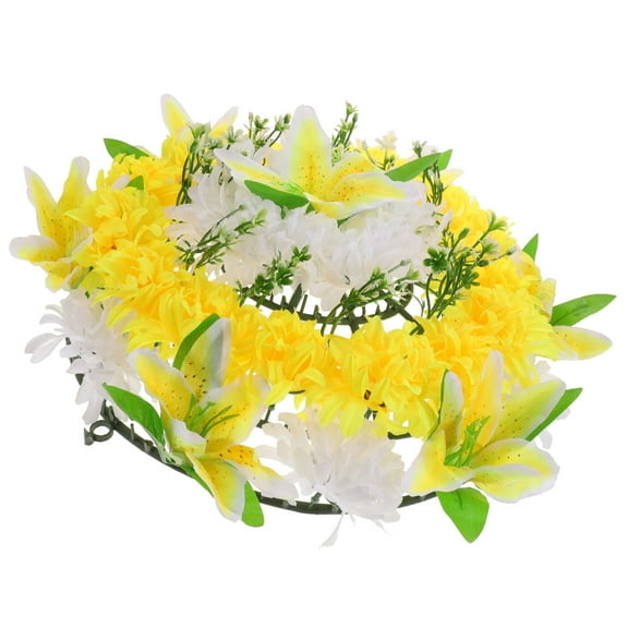 WRISTBIQUE Artificial Memorial Wreath Yellow Silk for Gravesite Decoration