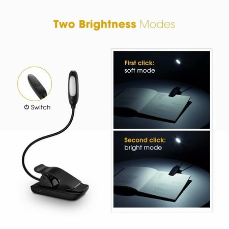 TOPELEK LED Clip Book Light, Read Lamp, USB Rechargeable, Eye Protection Brightness, Illuminate for Kindle, Book,