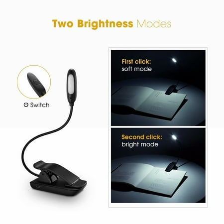 Kindle Rechargeable Light TOPELEK LED Clip Book Light, Read Lamp, USB Rechargeable, Eye Protection Brightness, Illuminate for Kindle, Book, Computer ()