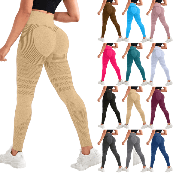 KDDYLITQ 3D Cellulite-Reducing Leggings Women 3D Compression Stretchy Yoga Pants High Elastic Waisted Tights Workout Gym Tummy Control Leggings Khaki 2XL