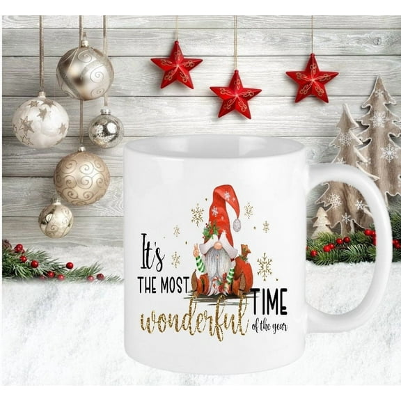 ChaChaCoo Christmas Personalised Gonk Most Wonderful Time Mug Cup Secret Santa Present Gift For Her Him Keepsake Novelty Xmas Eve Stocking Filler