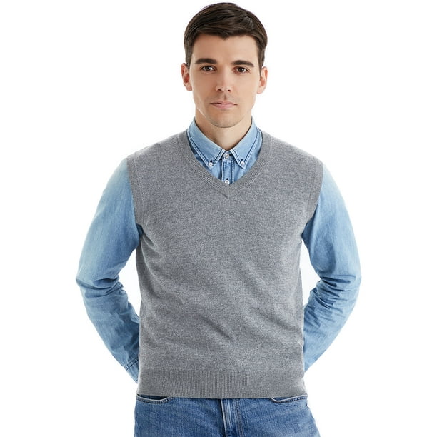 LANPULUX Sweater Vest for Men V-Neck Sweater 100 Pure Merino Wool ...