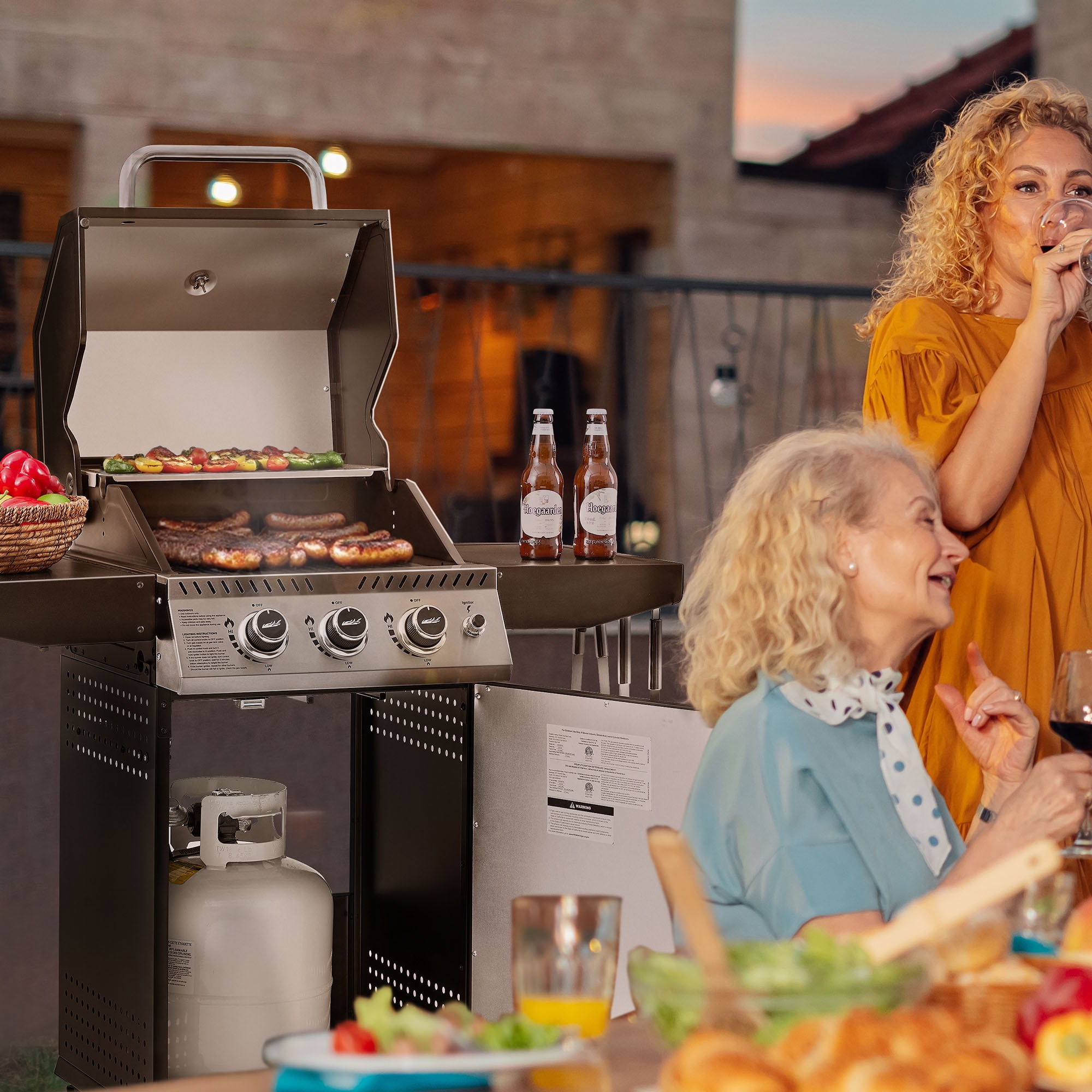 Royal Gourmet GG3001H 3-Burner BBQ Gas Grill,Cabinet Style Gas Grill with Side Shelves and Hooks,for Outdoor, Patio, Backyard and Balcony, Black