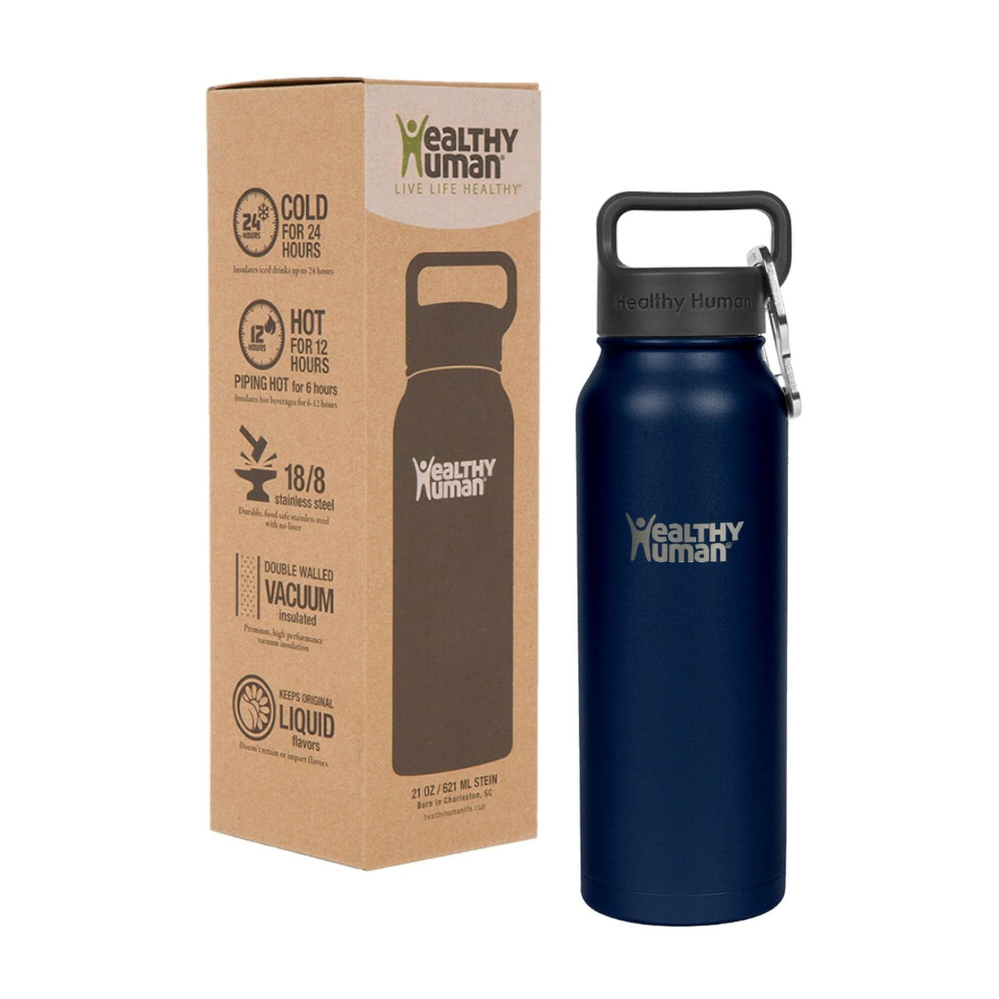 Healthy Human Stainless Steel Water Bottle (Navy Blue, 21 oz/ 621 ML)