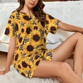 thumbnail image 4 of Haiem Artistic Zebra Print Sunflower Pattern Pajama Set for Women 2 Piece Lounge Set Short Sleeve Tops and Shorts Soft Sleepwear-Small, 4 of 7